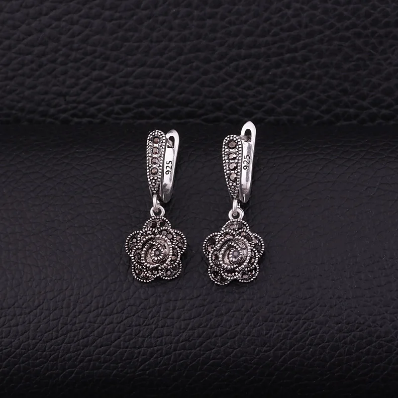 Серьги подвески женские в вечерние цветка розы серебристого цвета|earrings for|drop