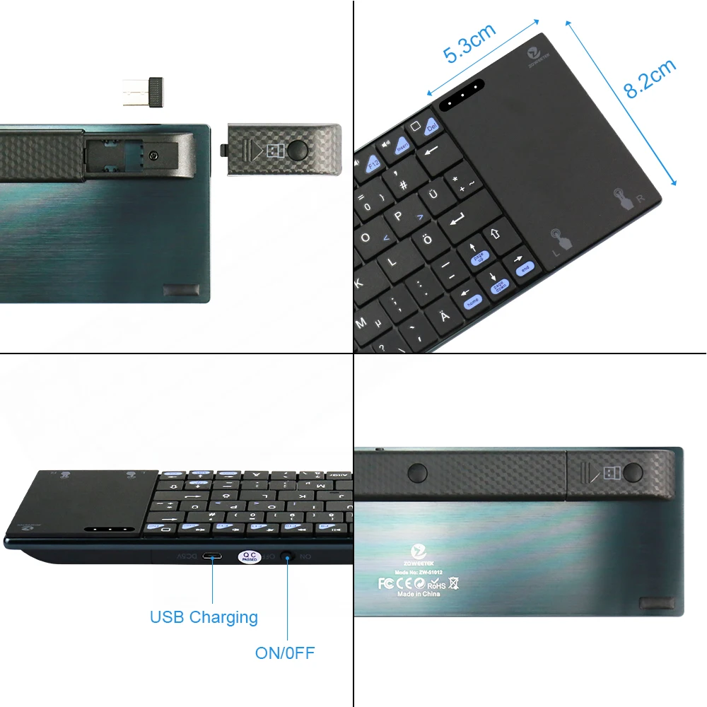 Многофункциональная беспроводная немецкая клавиатура Zoweetek Mini i12plus 2 4G с