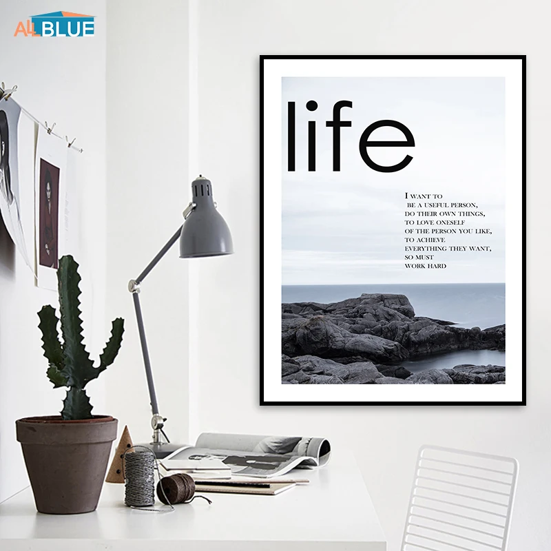 Scandinavian Poster Print Sea Wave Beach Landscape Painting For Living Room Wall Art Canvas Picture Quote Nordic Decoration Home | Дом и сад