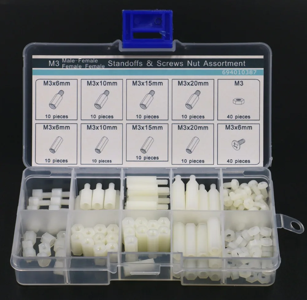 120 шт. набор нейлоновых шестигранных проставок M3|screw nut assortment kit|screw nuthex spacer |