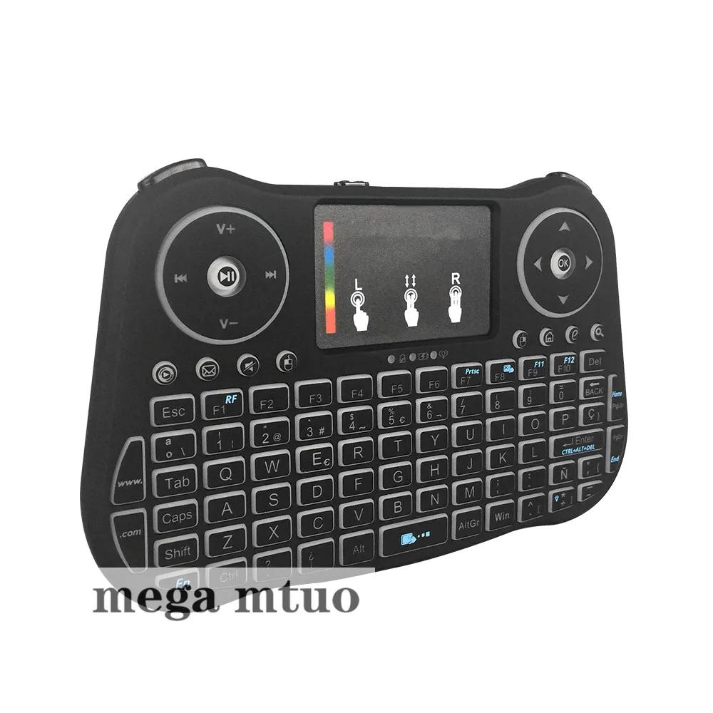 MT08 русская английская мини беспроводная клавиатура с подсветкой 2,4 GHz Air mouse Touchpad для Android tv Box notebook PC