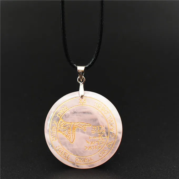 Rose quartz 30 мм натуральный кристалл камень гравированный Соломон амулет кулон Соломон магический круг аура руны - Окраска металла: Rose quartz