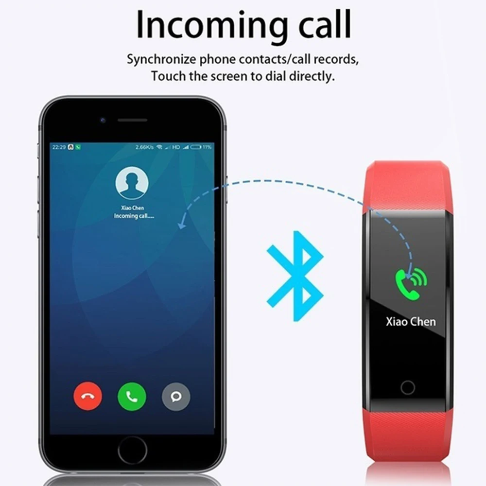 Bluetooth с цветным смарт экраном браслет монитором сердечного ритма фитнес трекер