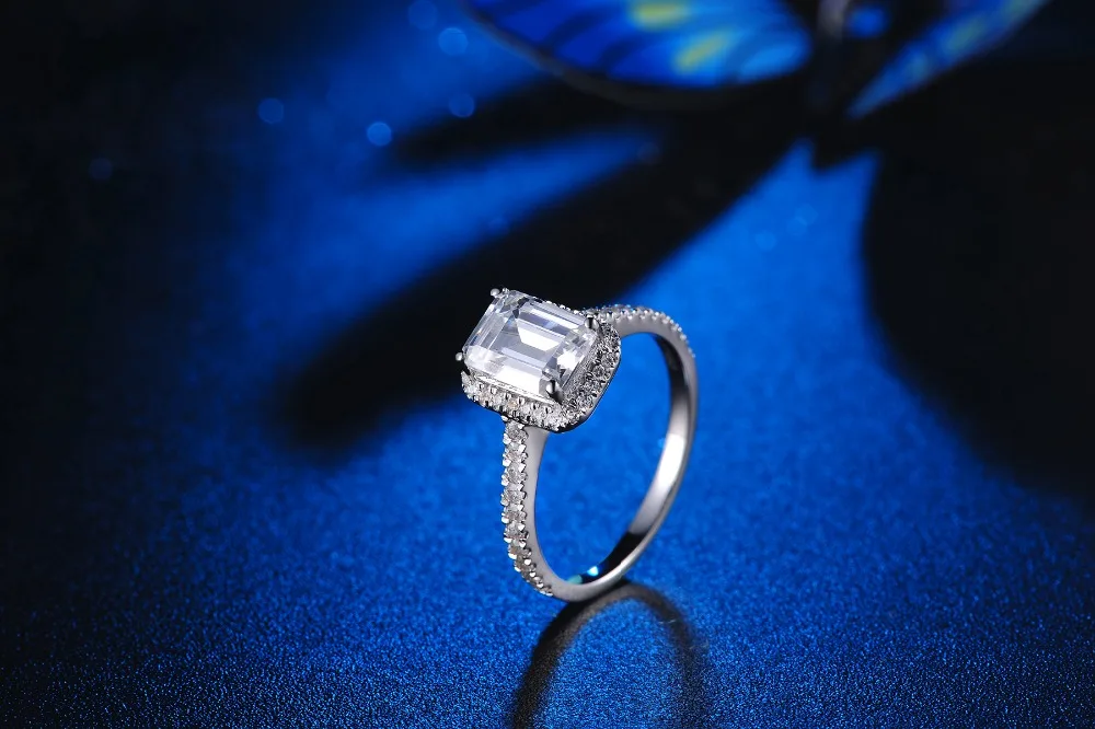 Гарантия 1CT кольцо в форме подушки из стерлингового серебра 18K с покрытием белого