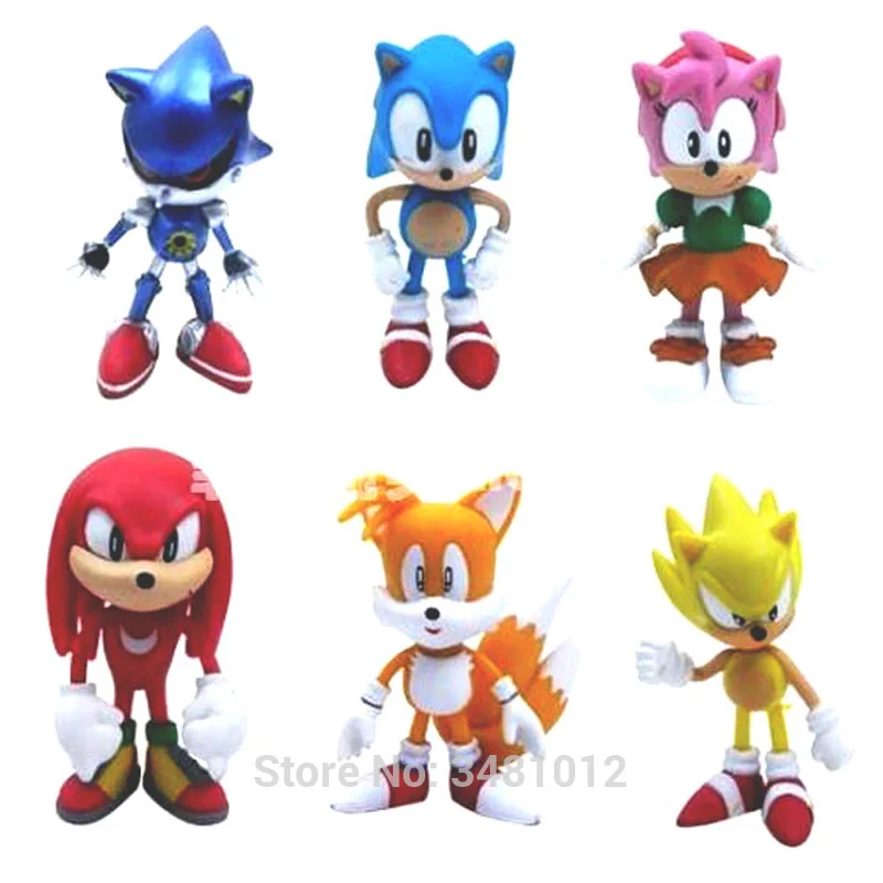 Sonic Boom Amy Rose палочки хвосты оборотень ПВХ Фигурки кастет Доктор Эггман Аниме ПОП куколки статуэтки детские игрушки для детей - Цвет: 6pcs sonic 1