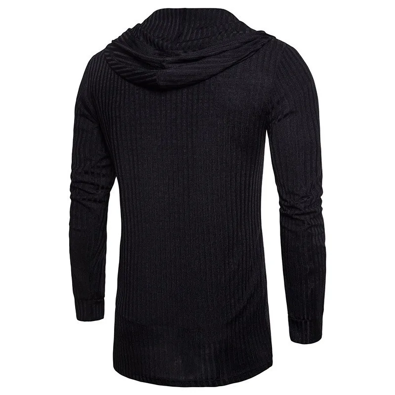 

2021 Autumn New Men Thin Hooded Cardigan Outerwear Male Black Gray Gold Solid Color Slim Fit Long Cardigans M-3XL