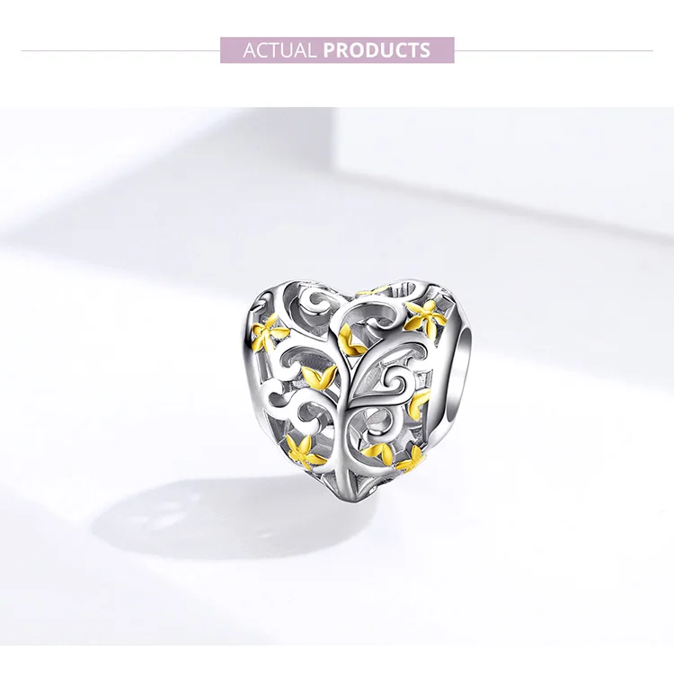 Браслет Pandora,, 925 пробы, серебро, дерево жизни, сердце, бусины, S925, золото, в форме сердца, растение, подвески, сделай сам, ювелирное изделие