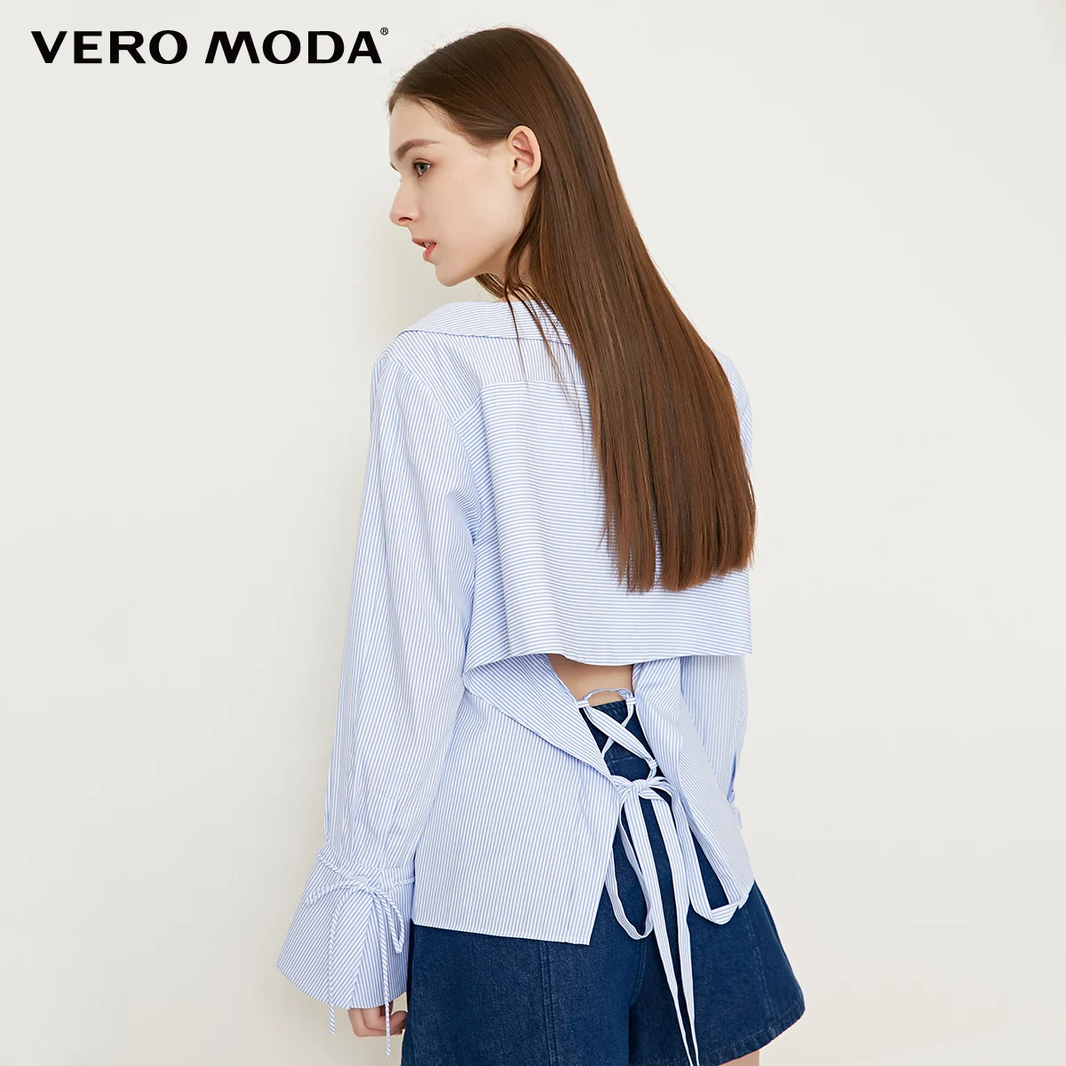 Vero Moda 2019 Весна Лето Новая женская рубашка с отложным воротником в полоску