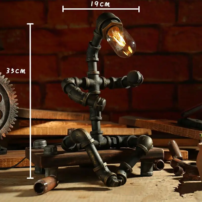 Ретро Настольная лампа с роботом настольная железными водопроводными трубами