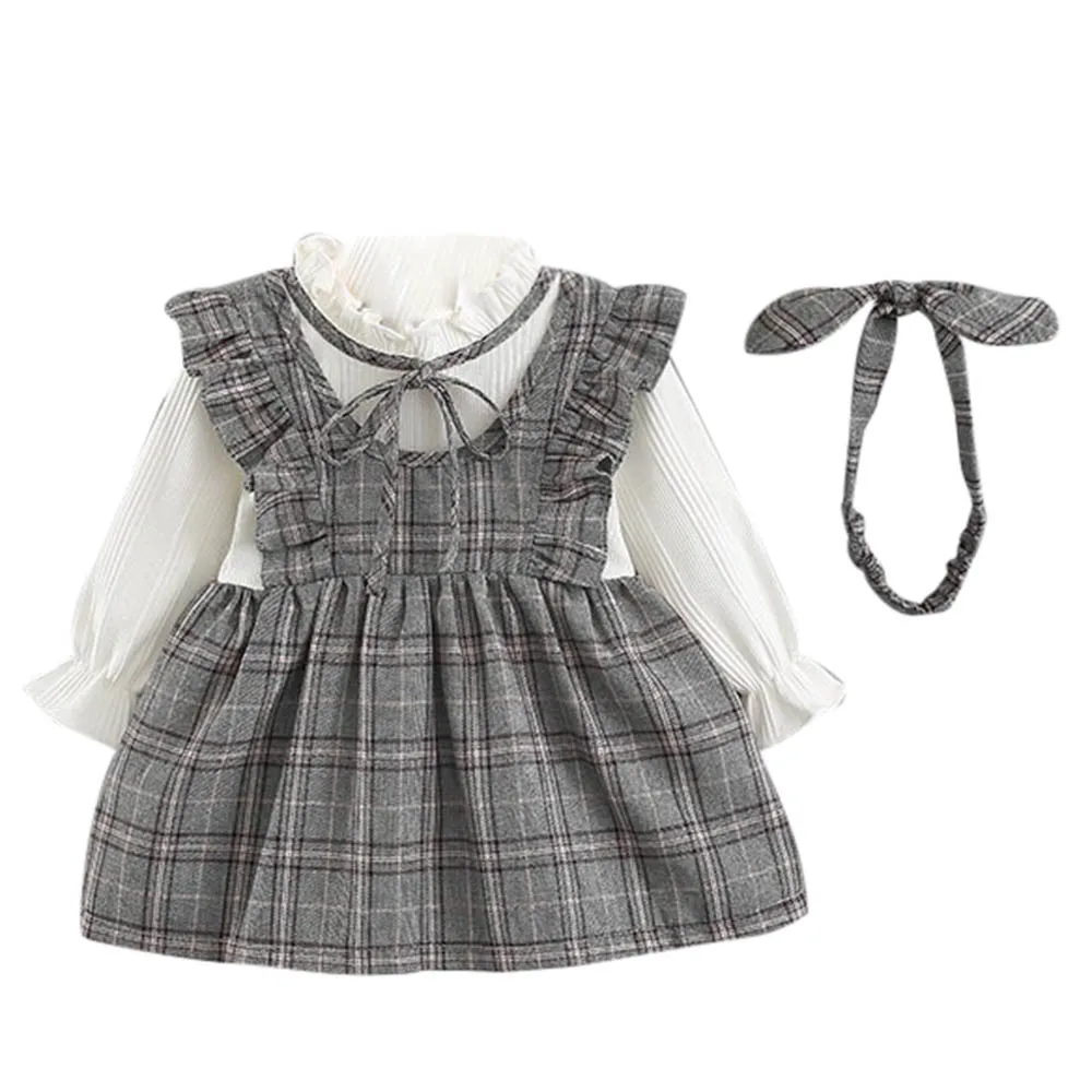 Милое платье для маленьких девочек Vestido Infantil в духе колледжа От 0 до 2 лет осеннее