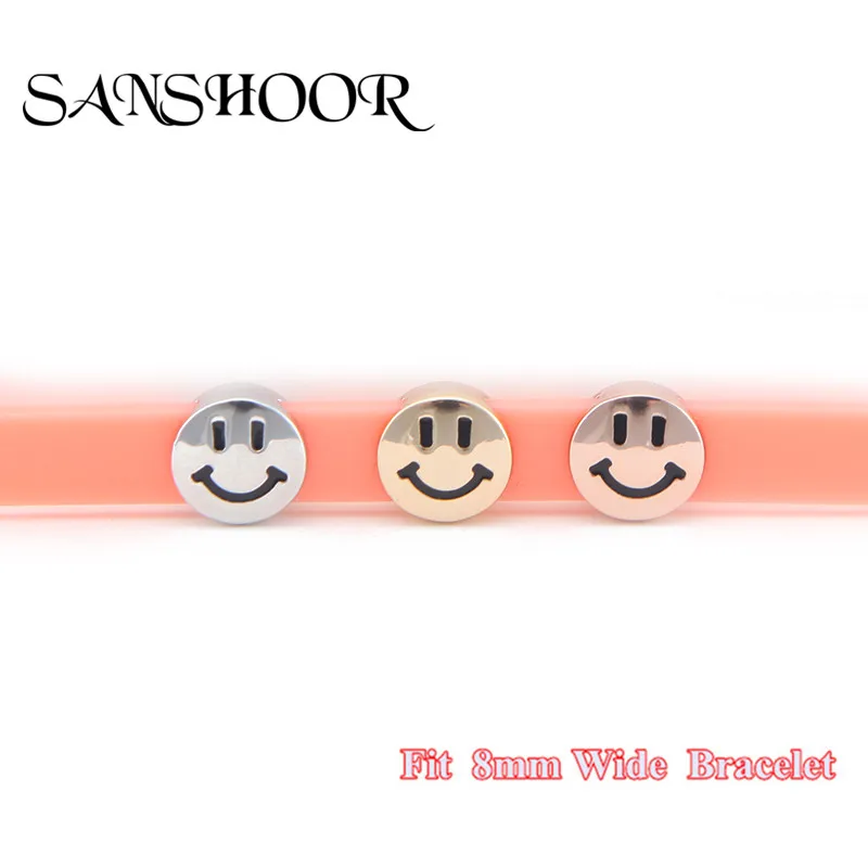 SANSHOOR ювелирные изделия маленькая улыбка лицо слайд амулеты подходят 8 мм широкий