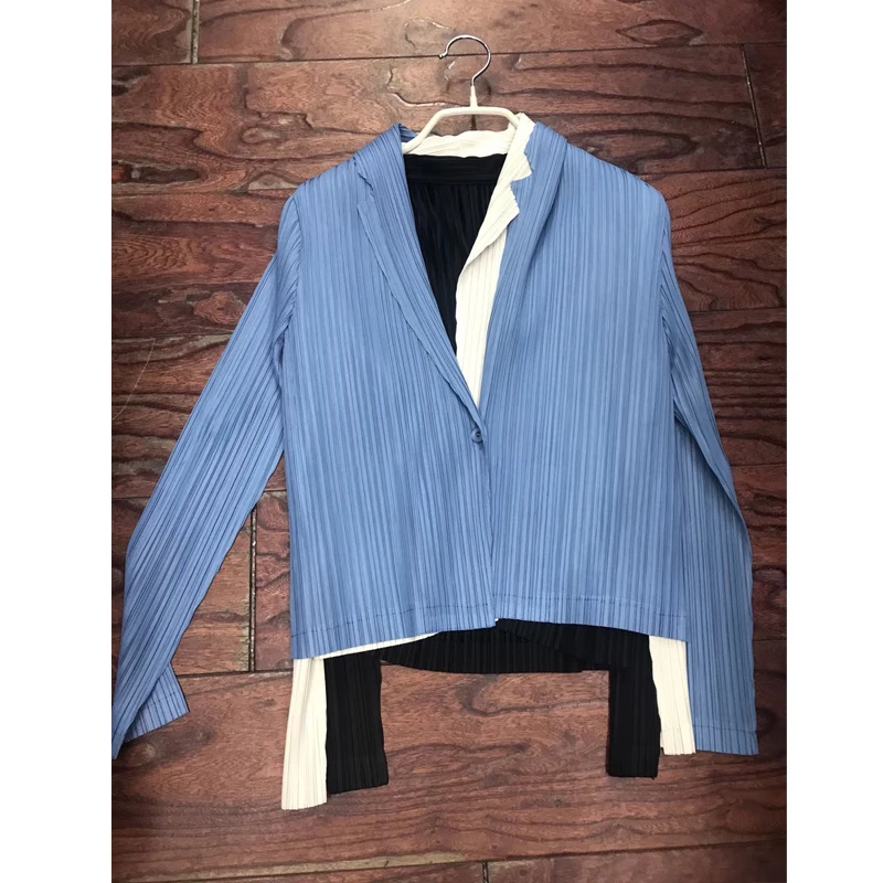 Changpleat весна осень женские короткие пальто куртка Miyak плиссированные модные однотонные с длинным рукавом тонкие на одной пуговице пальто кардиган C97