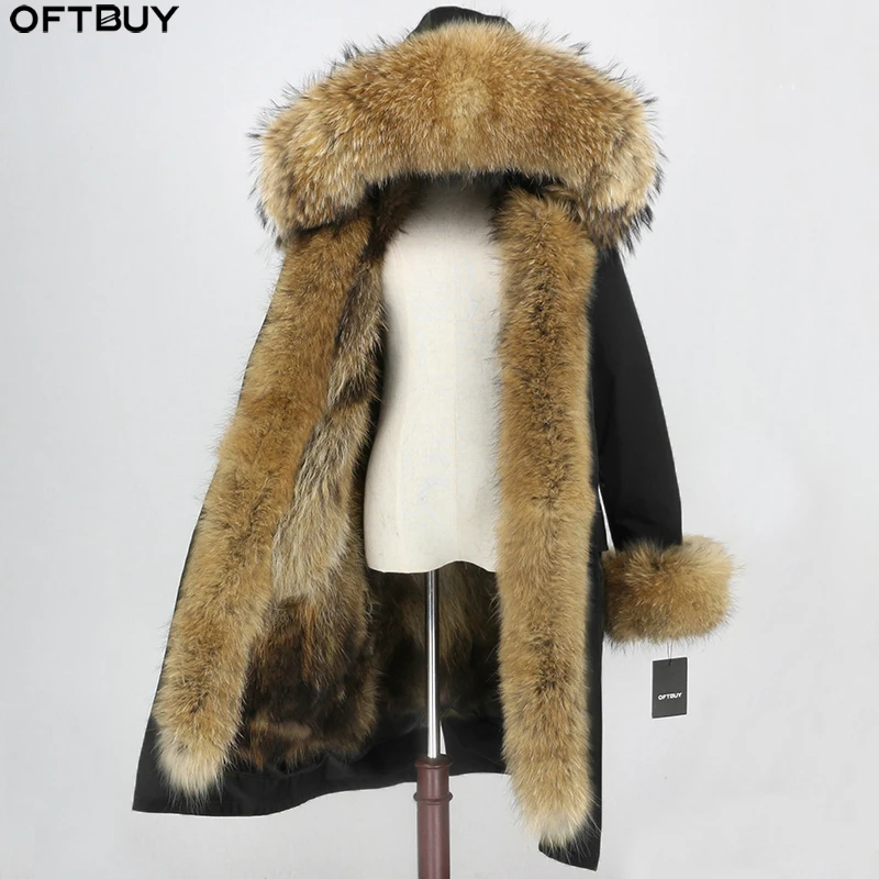 OFTBUY X-long Parka, водонепроницаемая тканевая зимняя куртка, Женское пальто с натуральным мехом енота, меховой воротник, капюшон, Лисий мех, съемная подкладка