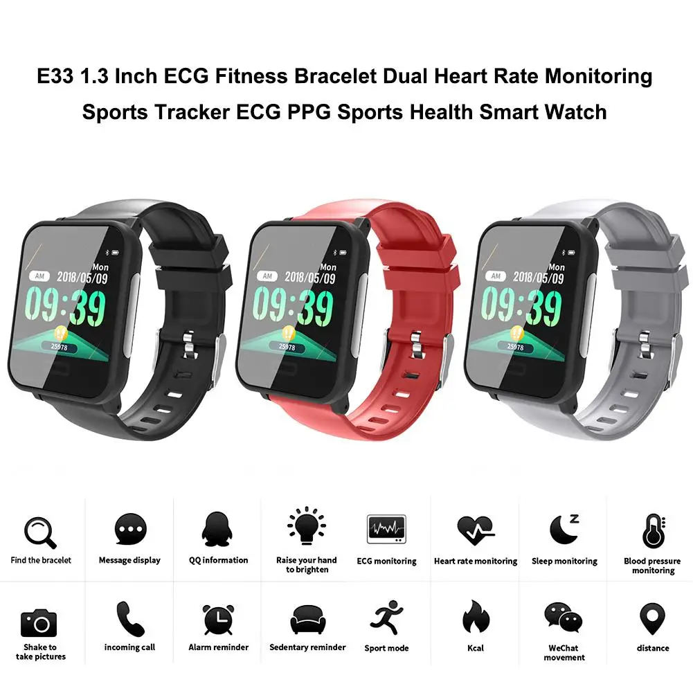 E33 Смарт часы с ECG HR кровяное давление смарт Браслет Водонепроницаемый Bluetooth