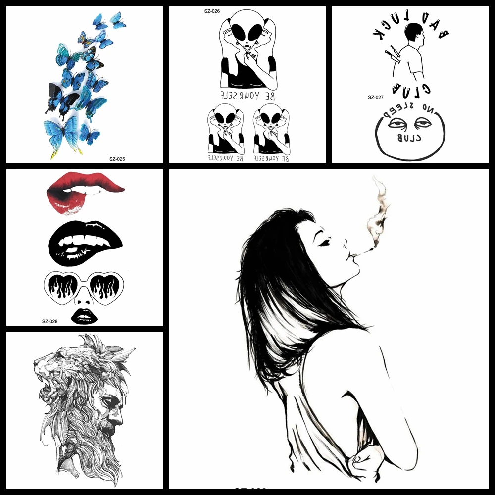 

YURAN Water Transfer Tattoo Women Body Arm Punk Girls Temporary Tattoo Stickers Blue Butterfly Men Ankle Wolf Fake Tatoo Smoking