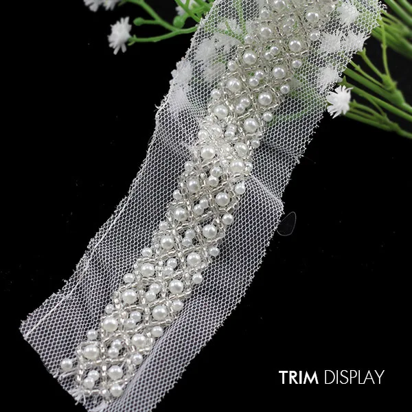 Бисерные жемчужины кружевная ткань лента белая отделка плетеная искусственная