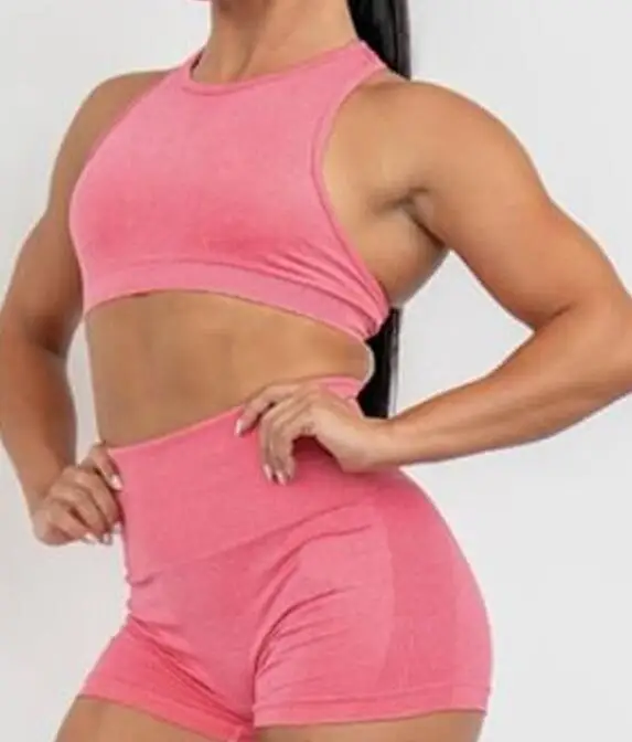 pink set Women Gym Shorts High Waist Seamless Sport Yoga Shorts Go dry Summer Running Shorts Sportswear Athletic Push Up Fitness Shorts - Цвет: pink set
