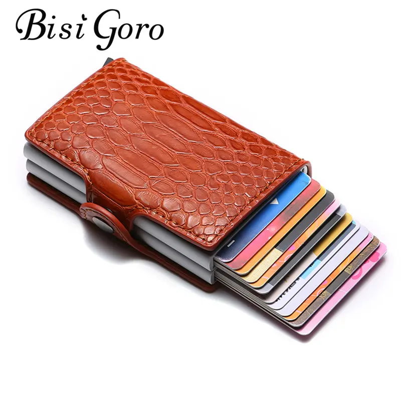 BISI GORO RFID бизнес-держатель для карт для мужчин и женщин pu кожаный металлический кошелек держатель для карт чехол для кредитных карт Карманный дропшиппинг