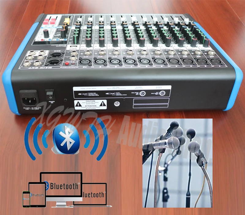 Sound Mixing Console with USB Bluetooth Record +48V Phantom Power Monitor Paths Digital Effect 12 Channel Audio Mixer