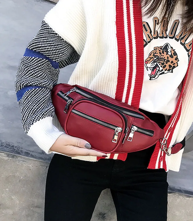 2 Waist pack Женская сумка с несколькими карманами поясная сумка однотонная сумка формы «банан» мини поясная сумка с металлической цепочкой поясная сумка Женская поясная сумка - Цвет: 2 Waist pack