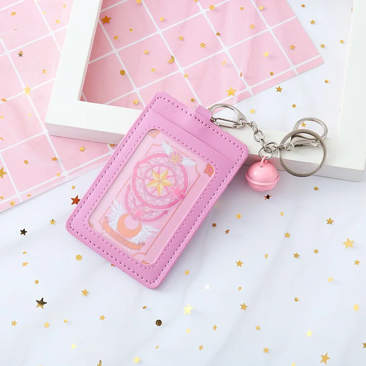 pentagram Pink Girl ID Card Holder PU Wallet With Small Bell Student Bus Card Set Cover Women Holder Bags Travel Accessories - Цвет: pentagram