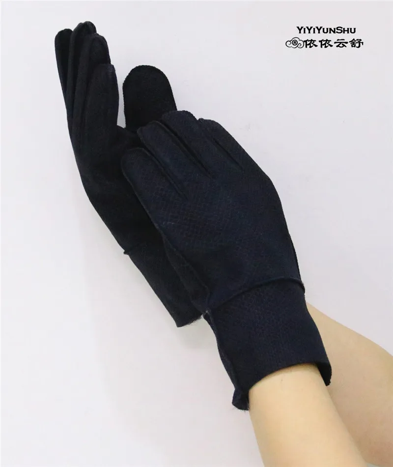 black 3 Yiyyunshu, Большая распродажа, мужские зимние теплые шерстяные перчатки, натуральная кожа, черные, серые, двухсторонние меховые варежки, перчатки - Цвет: black 3