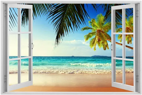 PL #132 Пользовательские красивый пляж из окна # Home Decor современный Для Спальни WallPoster