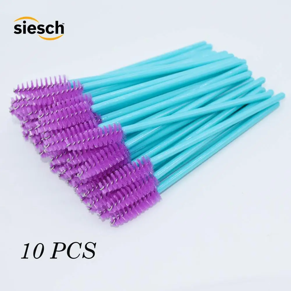 Blue-purple Новинка, 10 шт., одноразовая пластиковая синяя щетка для ресниц, тушь для ресниц, аппликатор, палочка, расческа для ресниц, Кисть для макияжа, инструменты для женщин - Handle Color: Blue-purple