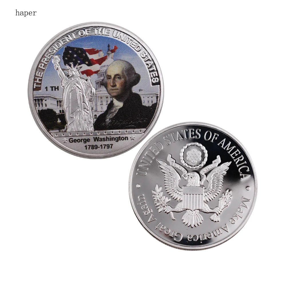 coin-0112 Американский цветной металлический 1th американский президент сувенирная монета 999,9 Посеребренная наградная монета для подарков - Цвет: coin-0112