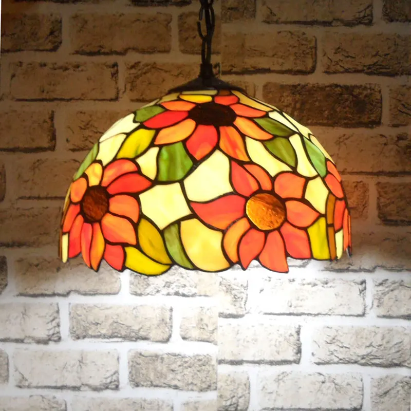 Богемные подвесные светильники с подсолнухами в пасторальном стиле Тиффани для