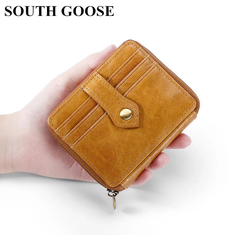 

SOUTH GOOSE RFID Wallet Men's Anti-theft Scanning Cow Leather Wallet Function Purse with Coin Pocket Women Mini Wallet Card Case