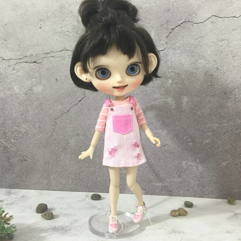 Новинка милый комбинезон юбка комбинезон/футболка в полоску для blyth ob24 azone barbies 1/6