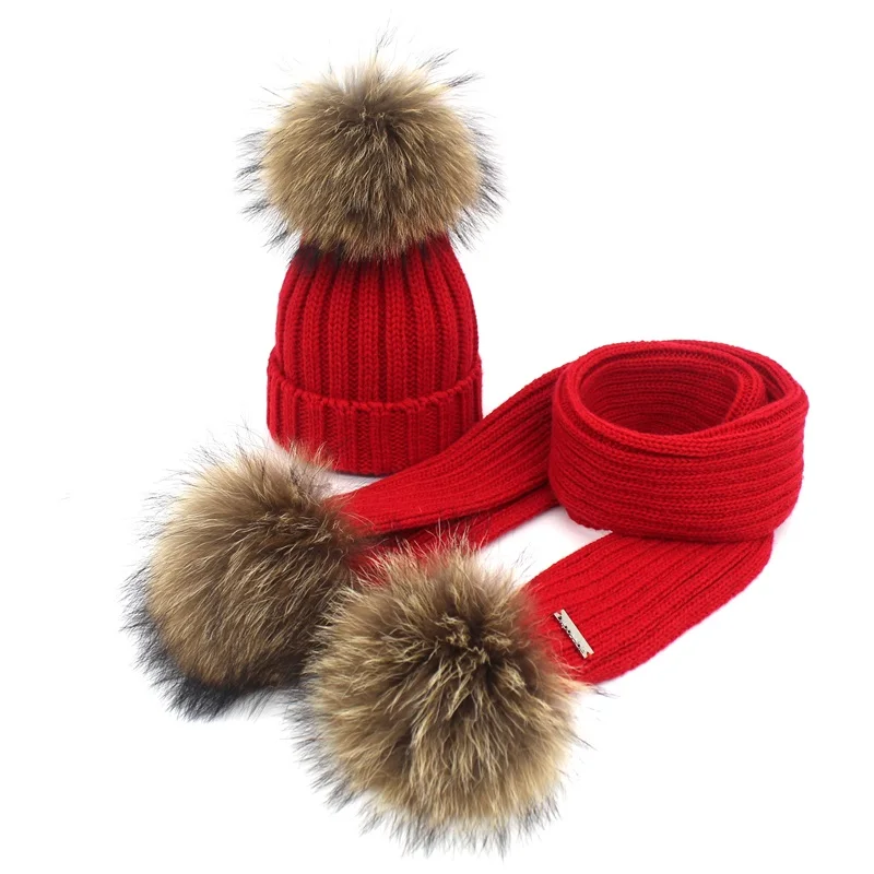 Вязаная шапка-шарф зимний комплект для детей шапки с помпоном из натурального