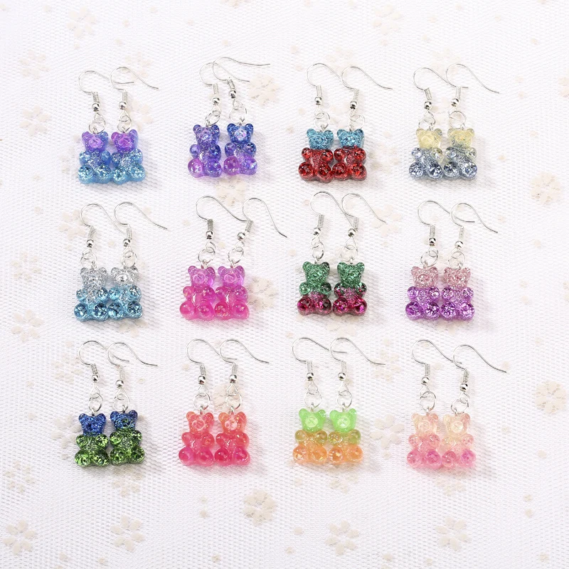 Aliexpress - 1Pair  Women Drop Earrings  Glitter Gummy Bear Crafts Multicolor Resin Charms Fashion Jewelry Diy Making