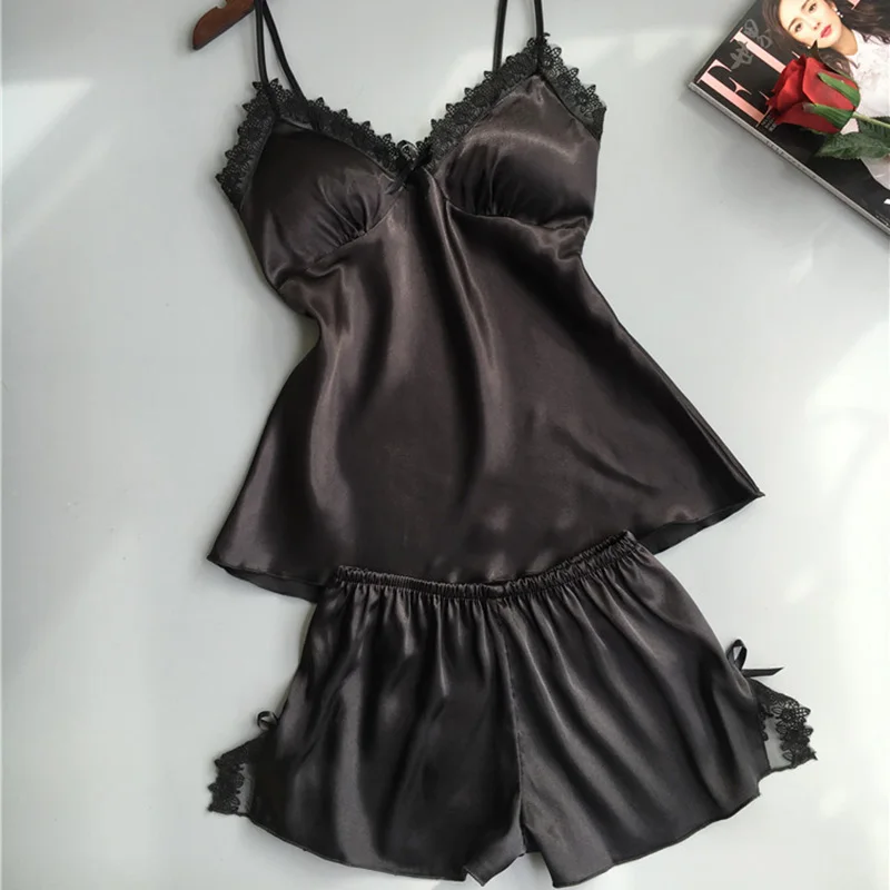 пижама женская sexy шелковый шелк шелковые пижамы для женщин Лето Спагетти ремень