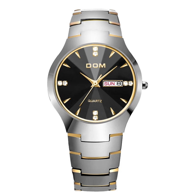 Man silver gold Мужские часы DOM, брендовые, популярные, спортивные, Роскошные, вольфрамовый, стальной ремешок, на запястье, 30 м, водонепроницаемые, бизнес, кварцевые часы, модные, повседневные, W-698 - Цвет: Man silver gold