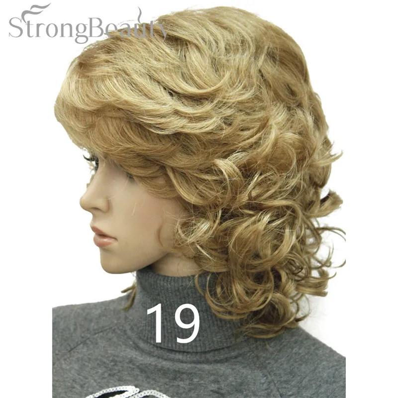 19 StrongBeauty средние короткие вьющиеся парики синтетические женские волосы блонд/черный/бордовый много цветов на выбор - Цвет: 19