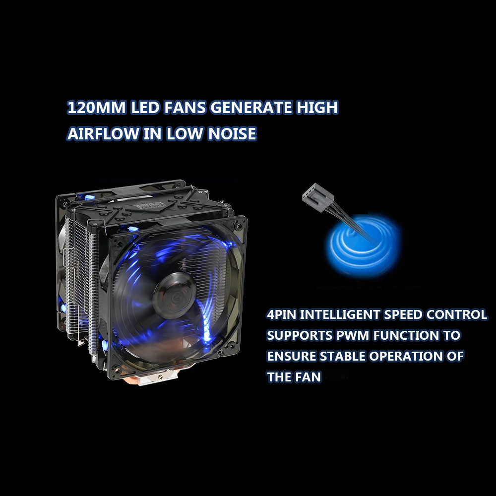 PCCOOLER кулер для процессора 5 тепловых трубок радиатор тихий 4pin Радиатор Вентилятор охлаждения с двойной 120 мм светодиодный вентилятор охлаждения для настольного компьютера