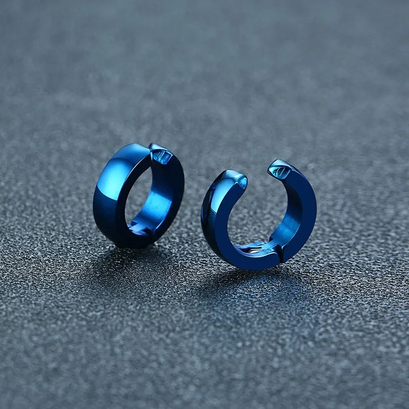 blue color Мужские клипсы, черный тон, нержавеющая сталь, круглые геометрические клипсы для ушей, панк, для мальчиков, аксессуары для ушей - Окраска металла: blue color