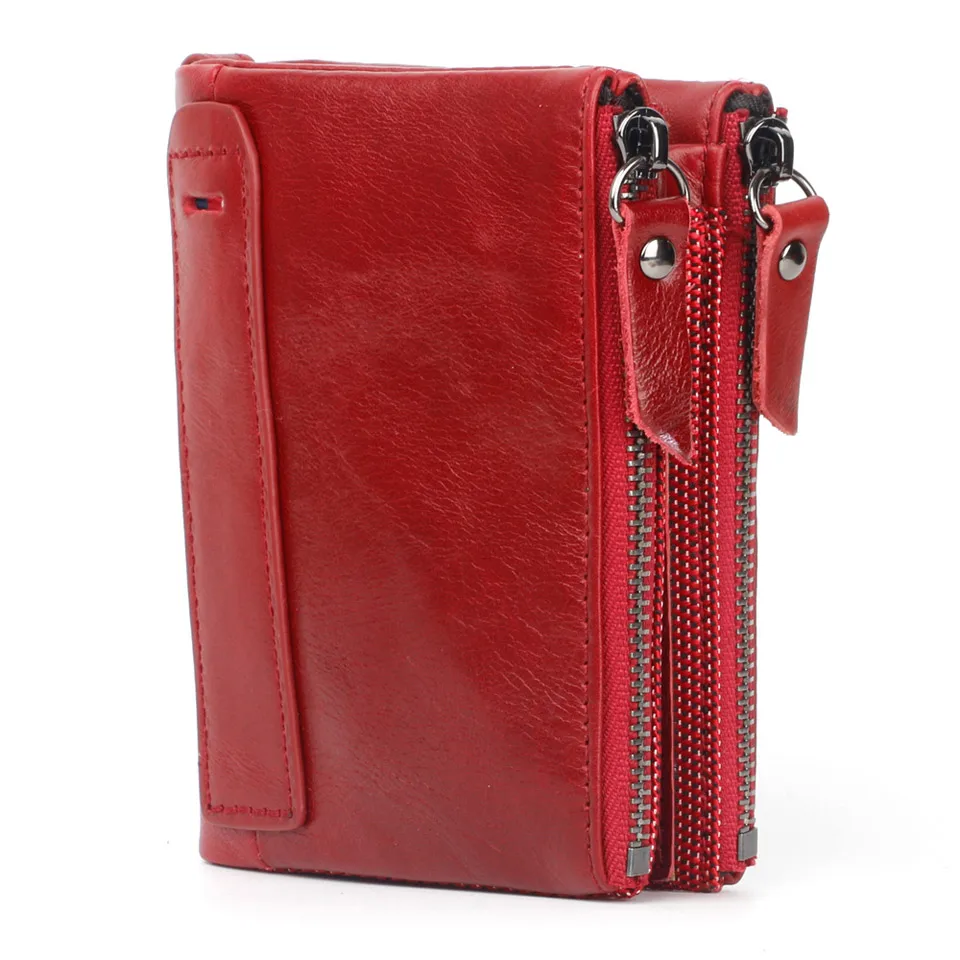 red Модный мужской кошелек из натуральной кожи, RFID, Воловья кожа, мужской кошелек на молнии и застежке - Цвет: red