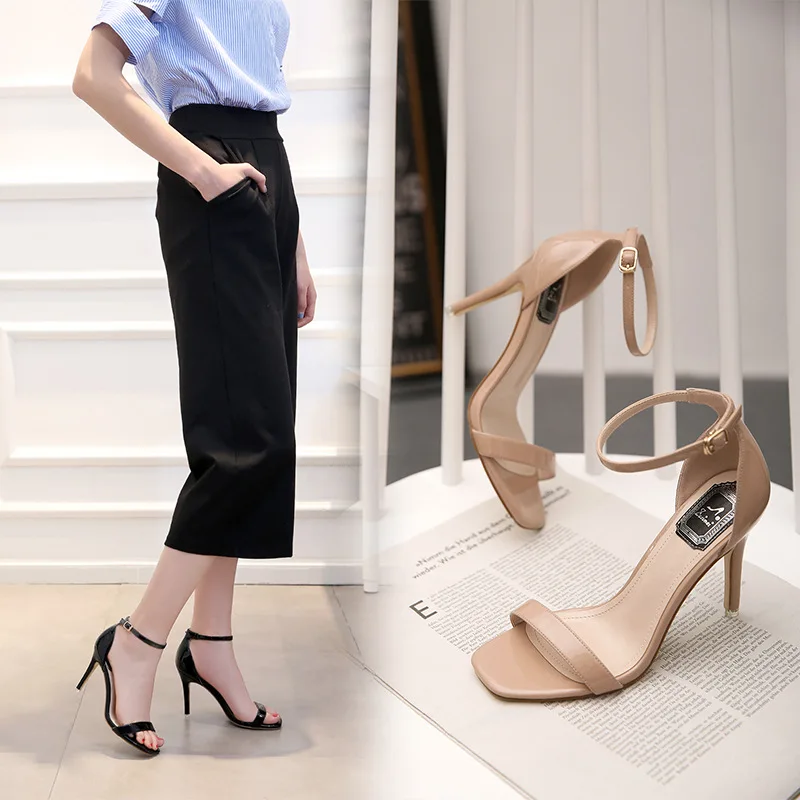 Модные сандалии на тонком каблуке для отдыха женские туфли с ремешком щиколотке