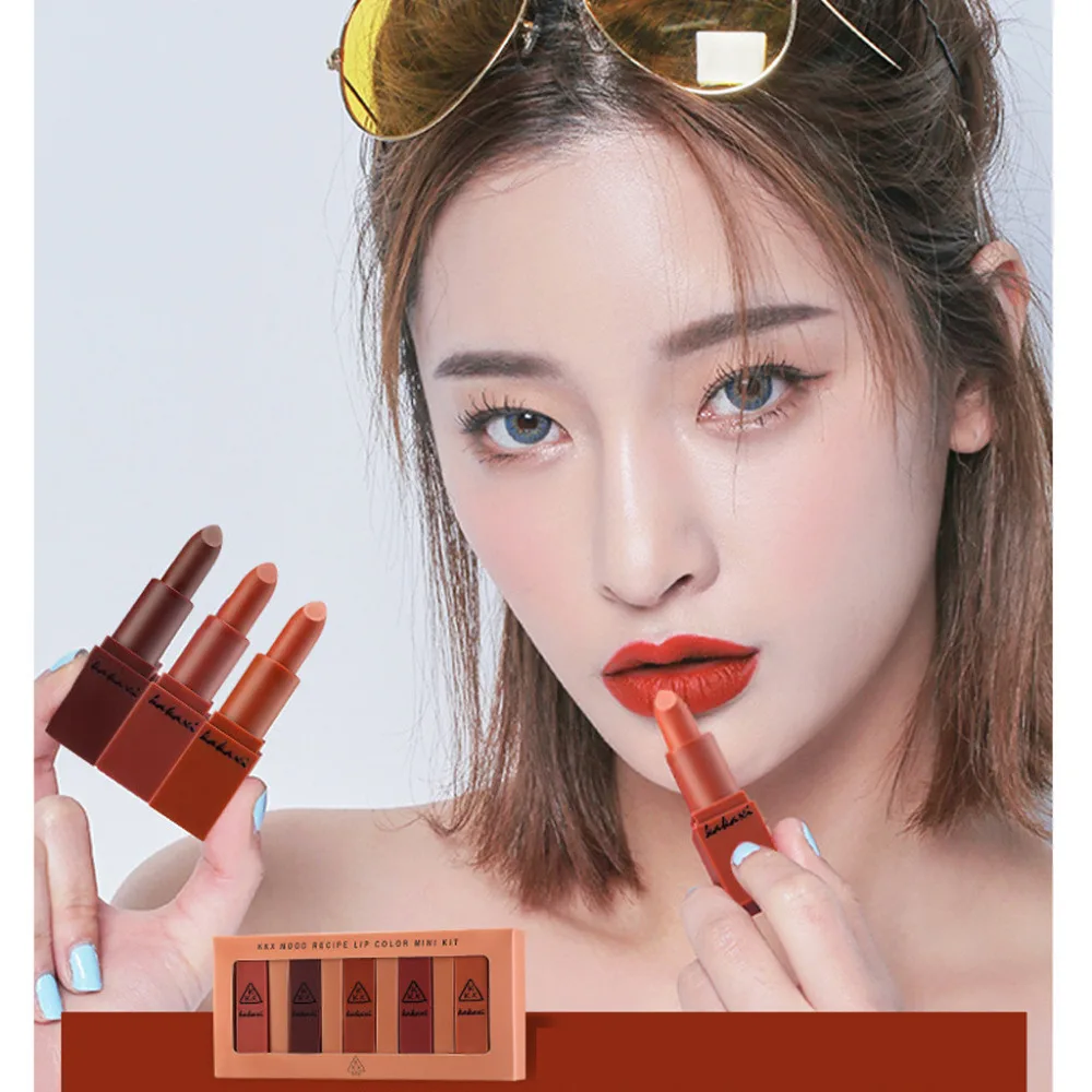 Губная помада матовая Водонепроницаемая бархатная губная 5 шт./компл. легко