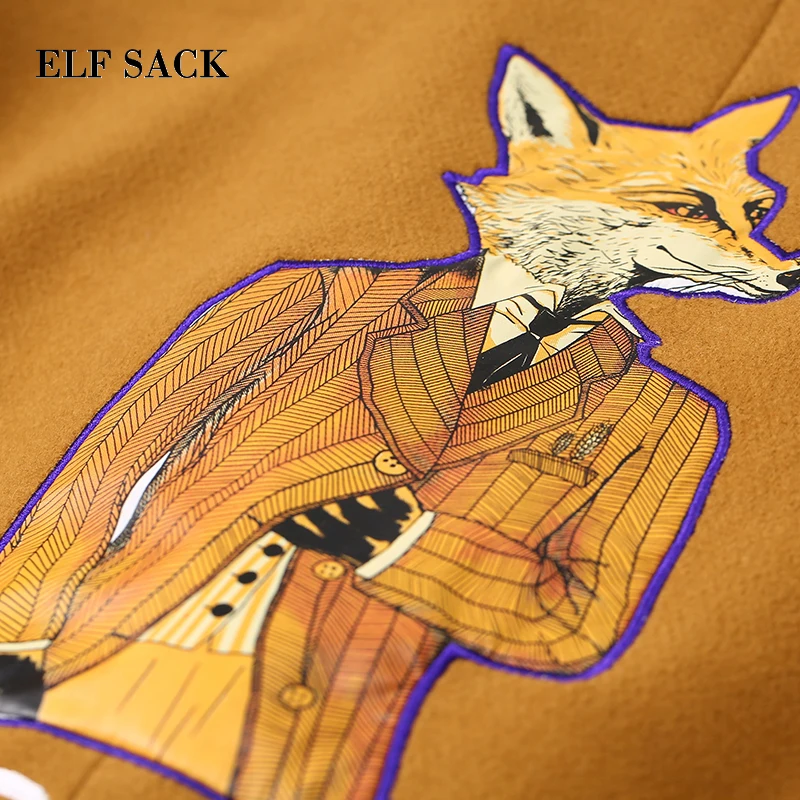 Женское шерстяное пальто ELFSACK коричневое повседневное с широкими лацканами
