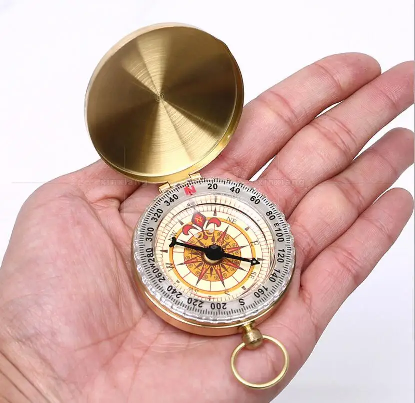 

Copper Pocket Watch Style Advertising promotion Gift Foldable Luminous Outdoor Multifunctional compass Camp Present Compass