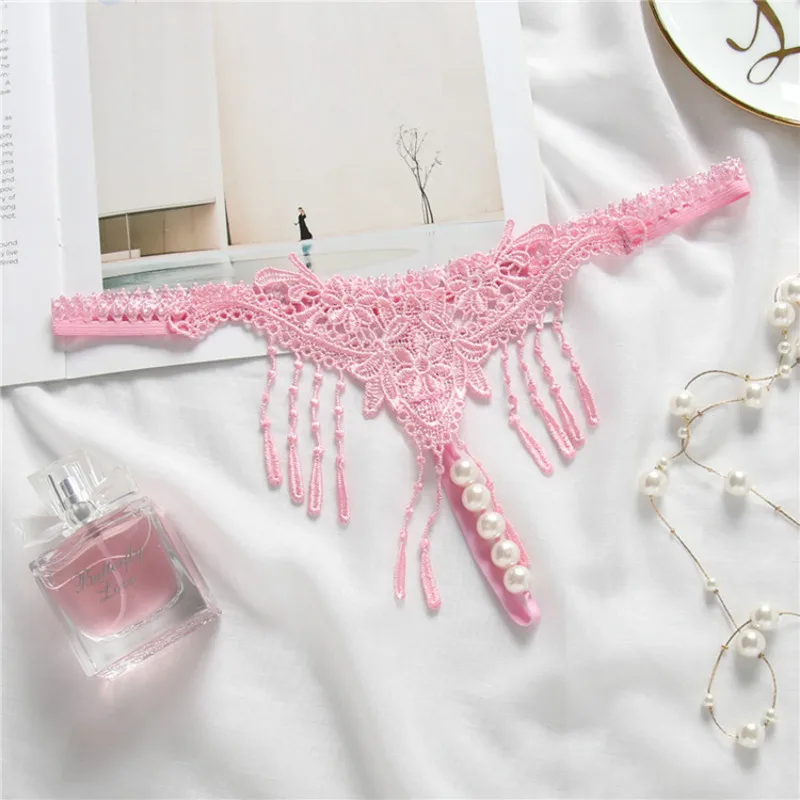 pink Сексуальные женские трусики с кисточками и жемчугом, массажные стринги, сексуальное нижнее белье, стринги верности, стринги для девушек, эротическое нижнее белье, трусы - Цвет: pink