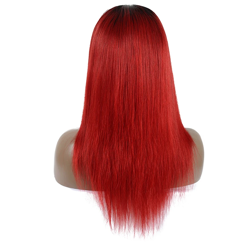 Pinshair перуанские прямые кружевные передние 4*4 закрытия парик Омбре 1B красные