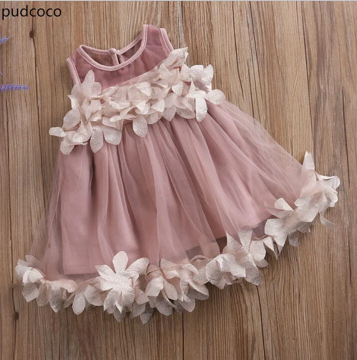 Kids Girls Princess Pink White Dresses Pageant Toddler Baby Girl Sleeveless Flower Tulle Petal Party Ball Gown | Детская одежда и