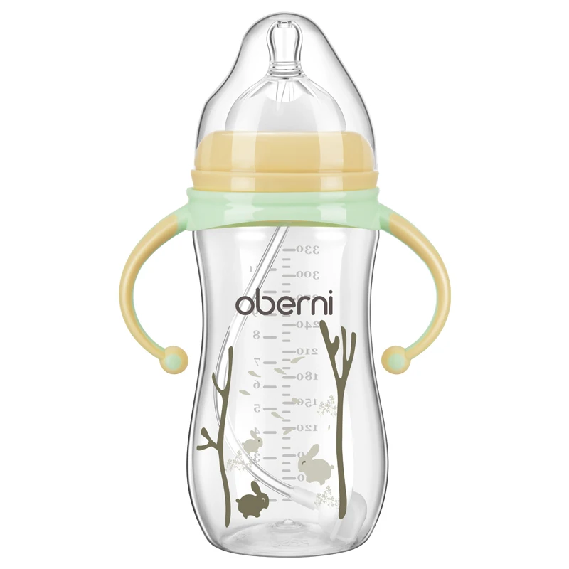 330ML Yellow 330 мл 270 мл детская бутылочка для кормления молока без BPA с противоскользящей ручкой и крышкой для чашки бутылка для воды с широким горлышком бутылочка для кормления - Цвет: 330ML Yellow
