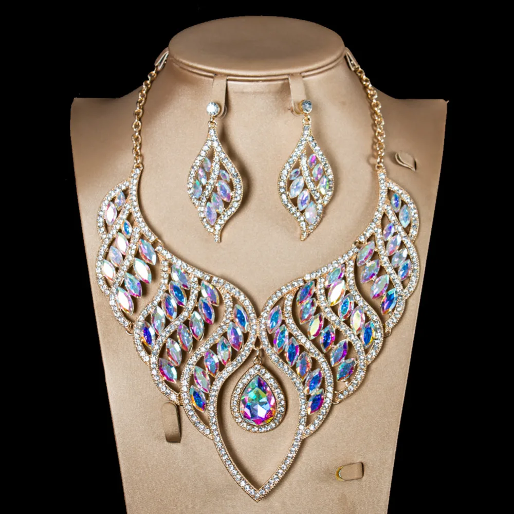 LANFLORA Свадебный комплект ювелирных изделий из горного хрусталя капли свадебное