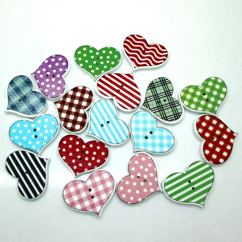 

50 шт. 20x19 мм смешанные деревянные пуговицы в полоску с рисунком сердца для одежды, поделок, шитья, скрапбукинга, аксессуары «сделай сам»